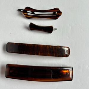 Vintage Tortoise Shell Hair Barrette Lot – 4 Pc 80s/90s Brown Clips